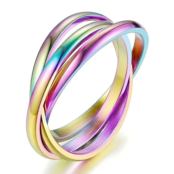 🎁 Fidget Anti Anxiety Spinning Colorful Ring Titanium Steel - Picture 1 of 3